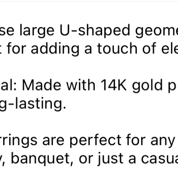 Square U-Shape Hoop Earrings 18K Gold Plated Stainless Steel NWOT - Picture 9 of 9